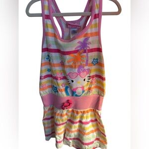Hello Kitty Girls Size 4/5 Rainbow Stripe Tropical Palm Tree Jumper Cotton